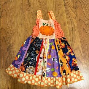 Kids Halloween Pumpkin Patch Patchwork Dress - Orange